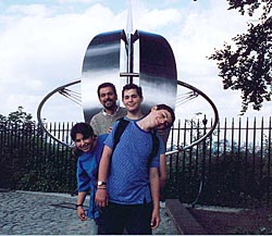 On the Prime Meridian, with my children. Greenwich, England, August 2001
